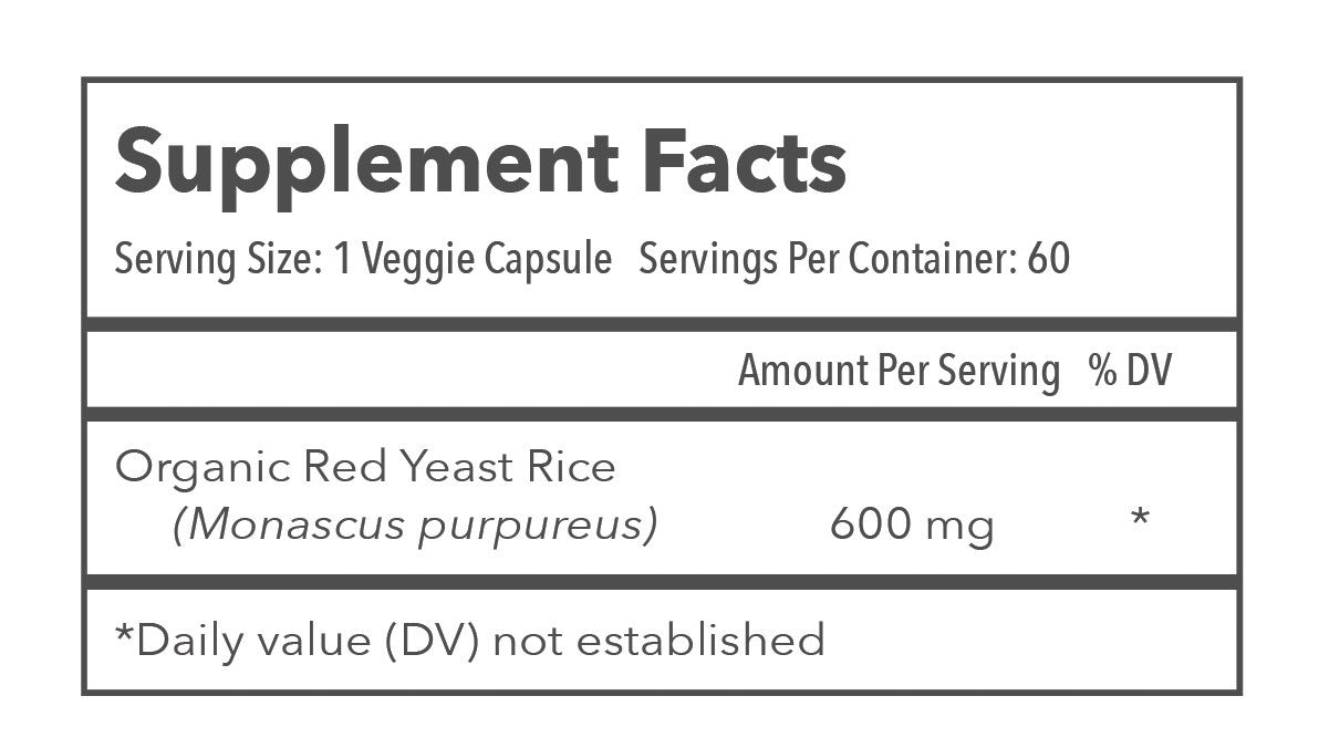 TRANSCEND Longevity Inc. Red Yeast Rice 600mg Supplement Facts